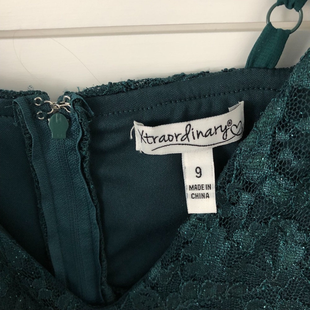 Xtraordinary Hunter Green Dress with Lace Top - Picture 3 of 4